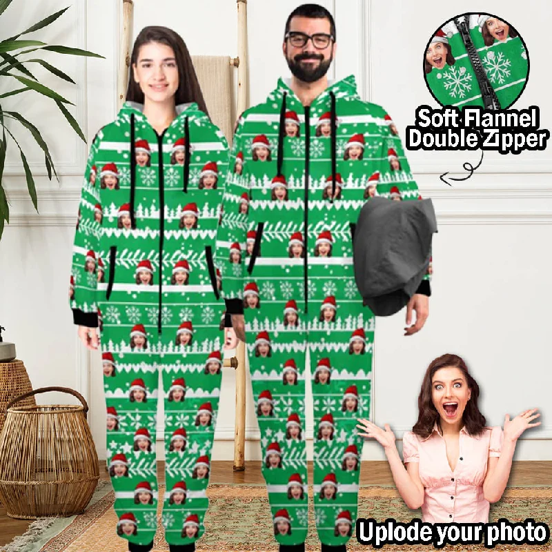 Custom Face Christmas Hat Onesie Pajamas Flannel Fleece Adult Jumpsuit Homewear Cotton pajama sets