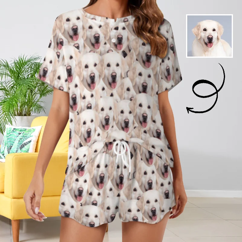 Custom Face Lovely Dog Print Pajama Set Women's Short Sleeve Top and Shorts Loungewear Athletic Tracksuits Long sleeve pajama sets