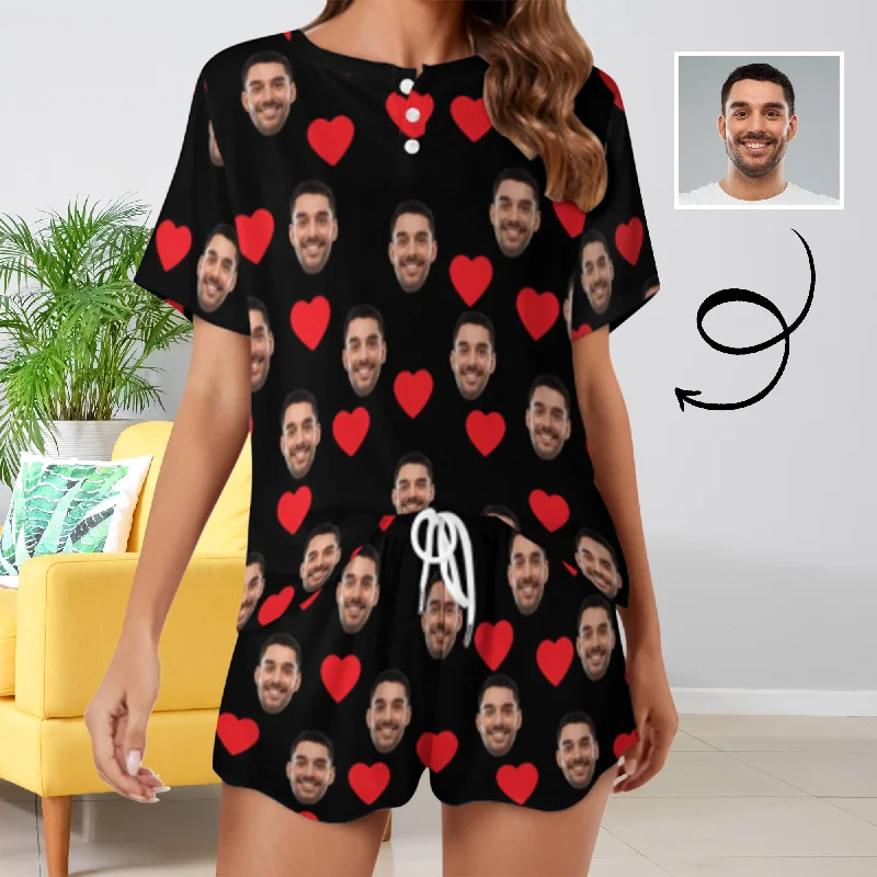 Custom Face Your Lover&Heart Print Pajama Set Women's Short Sleeve Top and Shorts Loungewear Athletic Tracksuits Short sleeve pajama sets