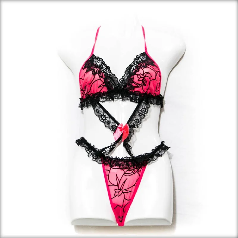 Designer Lace Lingerie Set - Tea Red Breathable pajama sets