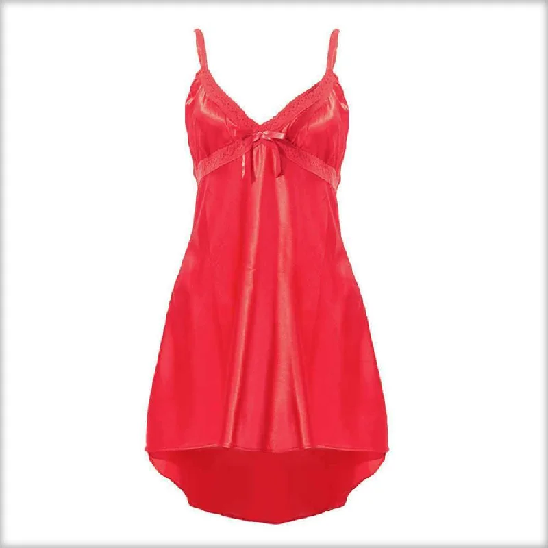 Exciting Red Satin Tail Chemise Polyester pajama sets