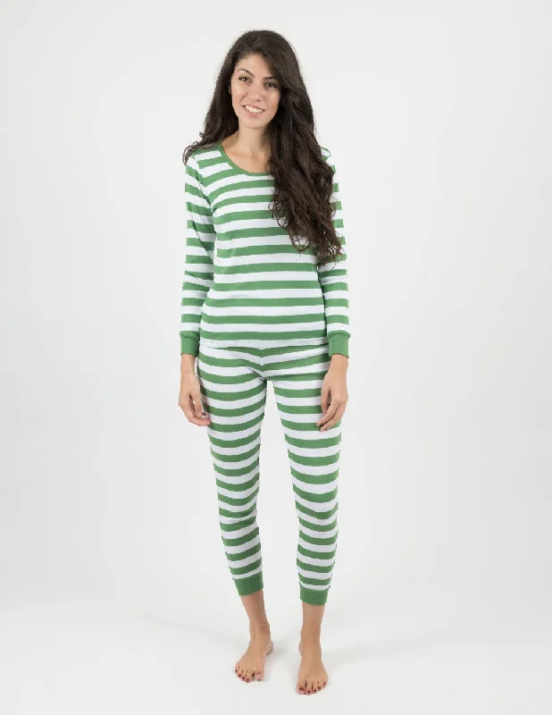 Women's Green & White Stripes Cotton Pajamas Sexy pajama sets
