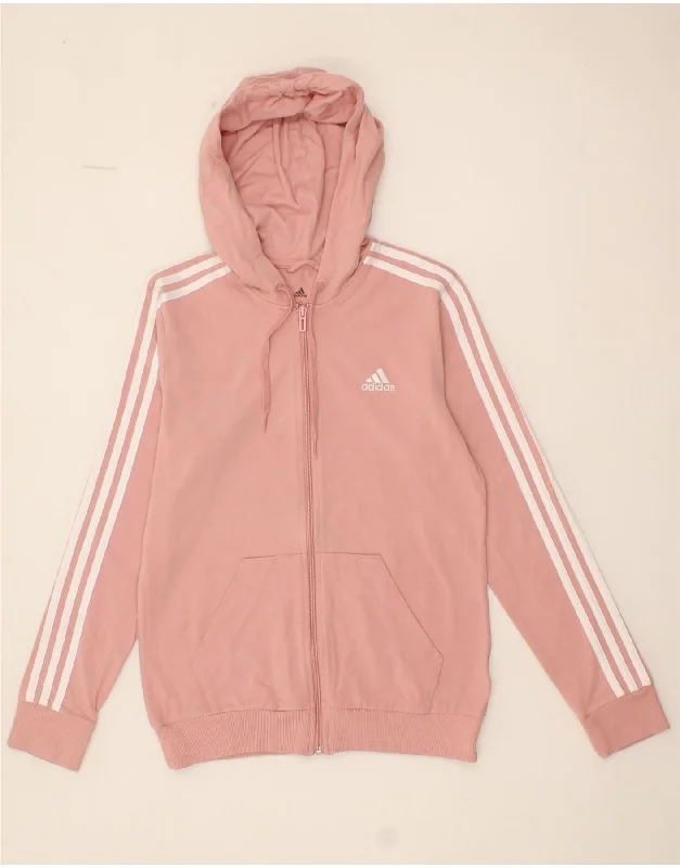 ADIDAS Womens Zip Hoodie Sweater UK 8 /10 Small Pink Cotton Thermal sweaters