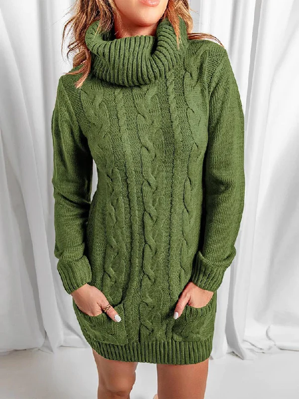 FZ Women's High Neck Knitted Sweater Dress Wrinkle-resistant sweaters