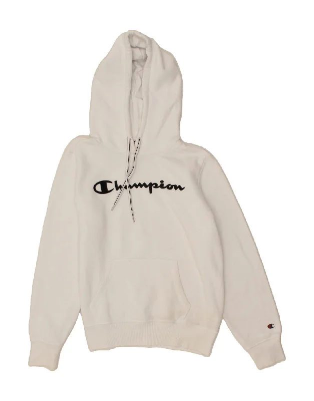 CHAMPION Womens Graphic Hoodie Jumper UK 14 Medium White Cotton Eco-friendly sweaters