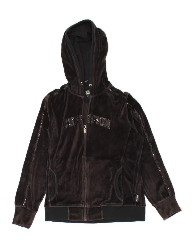 CHAMPION Womens Herritage Fit Graphic Zip Hoodie Sweater UK 16 Large Black Discounted sweaters