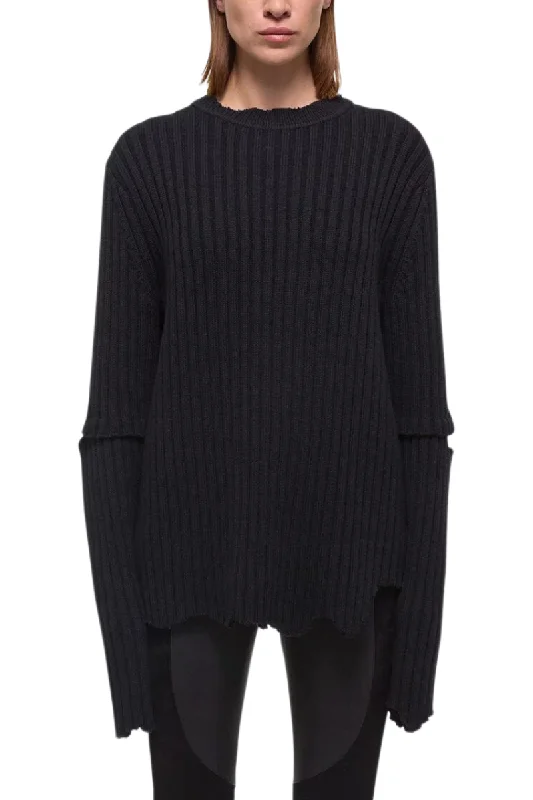 Distressed Ribbed Sweater High-end sweaters
