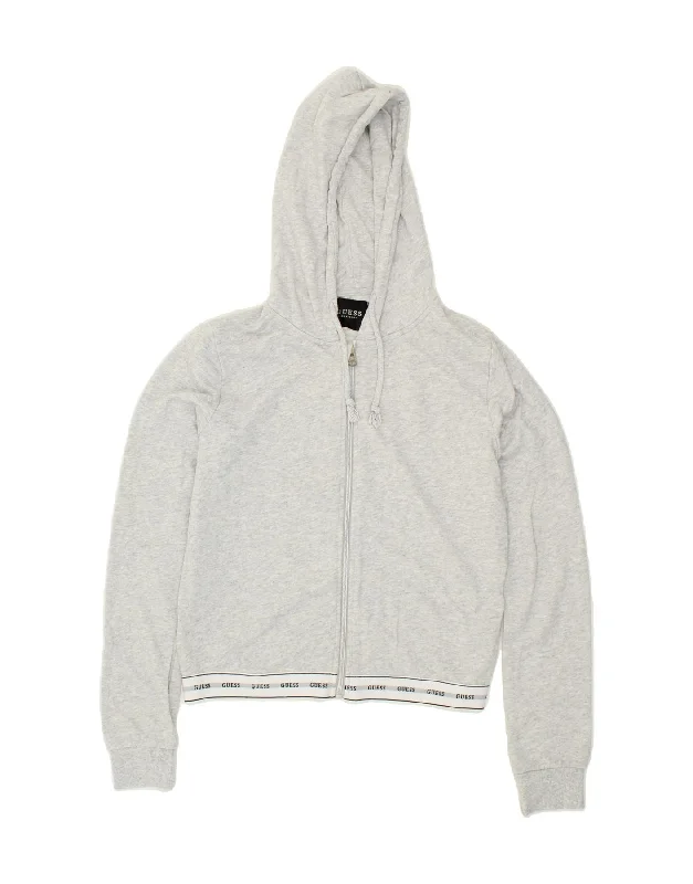 GUESS Womens Oversized Crop Graphic Zip Hoodie Sweater UK 10 Small Grey Crewneck sweaters GUESS Womens Oversized Crop Graphic Zip Hoodie Sweater UK 10 Small Grey Crewneck sweaters