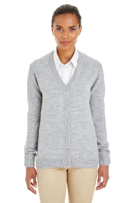 Harriton Womens Pilbloc Pill Resistant Button Down Lone Sleeve Cardigan Sweater - Heather Grey Zara sweaters