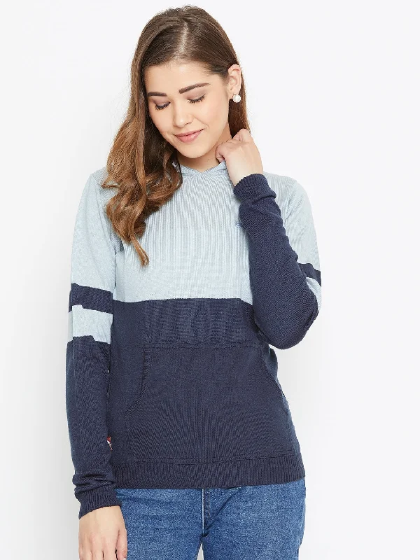 JUMP USA Women Blue Colourblocked Hooded Sweater Lightweight sweaters for spring