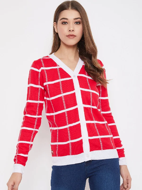 JUMP USA Women Red Front-Open Sweater Winter sweaters