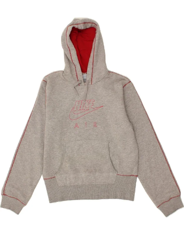 NIKE Womens Graphic Hoodie Jumper UK 16/18 Large  Grey Cotton Boho-style sweaters