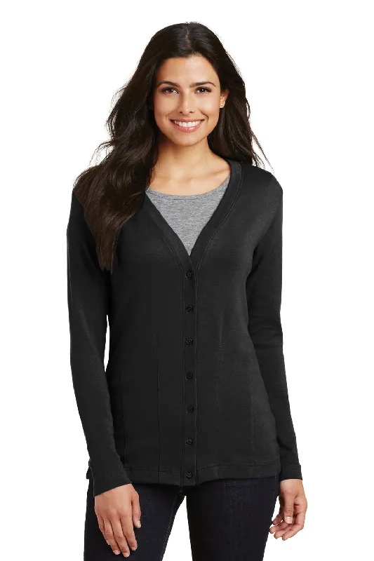 Port Authority Womens Long Sleeve Cardigan Sweater - Black Knitted sweaters