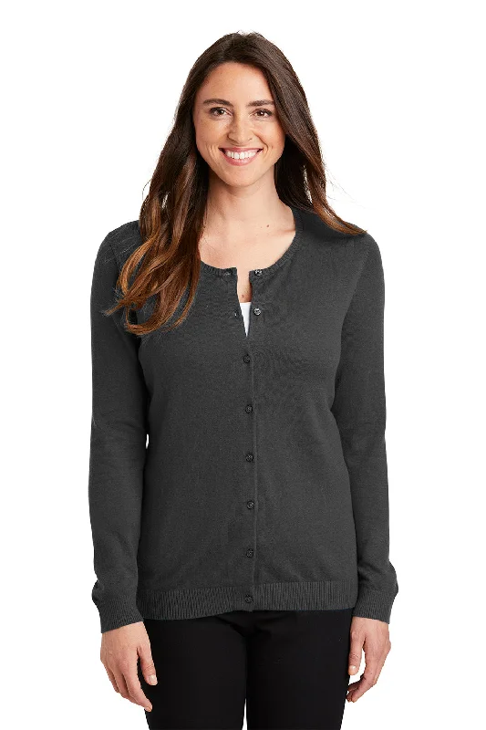 Port Authority Womens Long Sleeve Cardigan Sweater - Heather Charcoal Grey Stretchable sweaters Port Authority Womens Long Sleeve Cardigan Sweater - Heather Charcoal Grey Stretchable sweaters