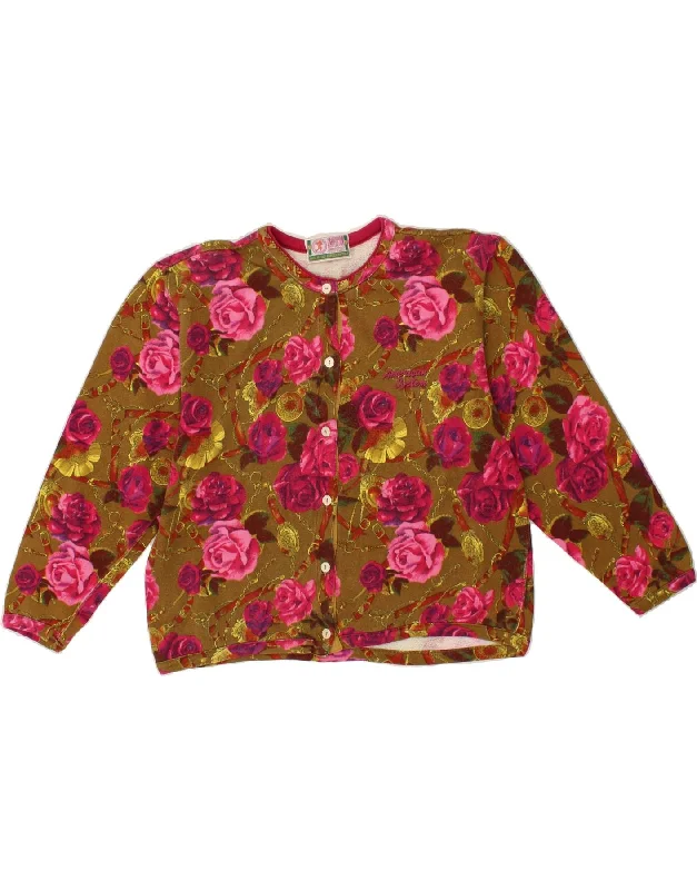VINTAGE Womens Cardigan Sweater UK 14 Medium Khaki Floral Classic sweaters