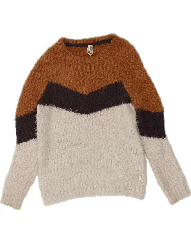 WEIRD FISH Womens Boat Neck Jumper Sweater UK 12 Medium  Brown Colourblock Wool sweaters