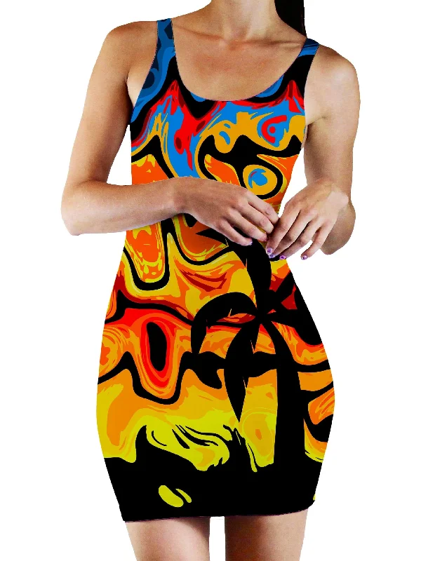 Abstract Summer Sunset Bodycon Mini Dress Edgy mini dresses