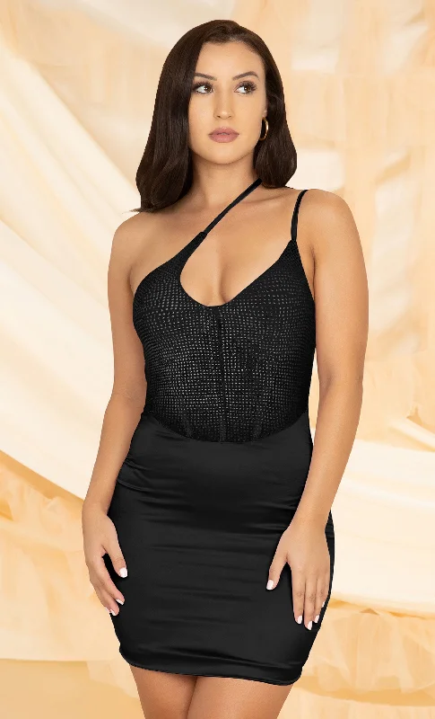 Art Of Seduction Black One Shoulder Cut Out Sleeveless Rhinestone Boned Satin Bodycon Mini Dress Red carpet mini dresses Art Of Seduction Black One Shoulder Cut Out Sleeveless Rhinestone Boned Satin Bodycon Mini Dress Red carpet mini dresses