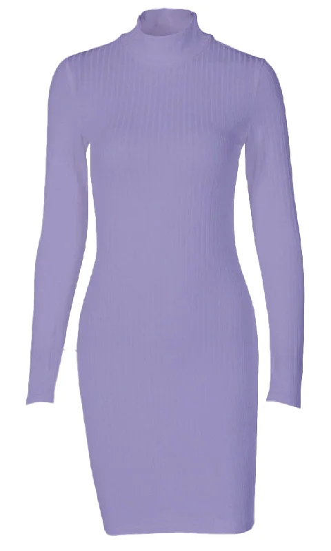 Beyond My Control Ribbed Long Sleeve Turtleneck Casual Bodycon Mini Dress Trendy mini dresses under $50