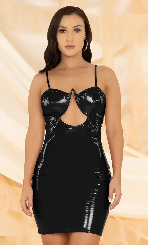 Daring Vixen Black PU Faux Leather Sleeveless Spaghetti Strap V Neck Bustier Cut Out Bodycon Mini Dress Discounted mini dresses Daring Vixen Black PU Faux Leather Sleeveless Spaghetti Strap V Neck Bustier Cut Out Bodycon Mini Dress Discounted mini dresses