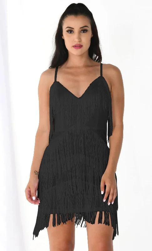 I'm Feeling Something Black Sleeveless Spaghetti Strap Fringe Tassel V Neck Bodycon Mini Dress Sexy mini dresses I'm Feeling Something Black Sleeveless Spaghetti Strap Fringe Tassel V Neck Bodycon Mini Dress Sexy mini dresses