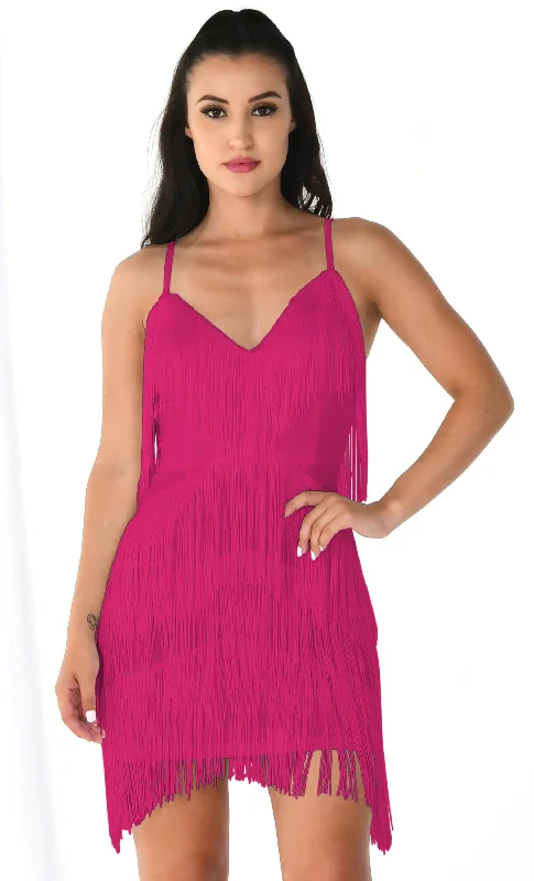 I'm Feeling Something Fuchsia Pink Sleeveless Spaghetti Strap Fringe Tassel V Neck Bodycon Mini Dress Prom mini dresses I'm Feeling Something Fuchsia Pink Sleeveless Spaghetti Strap Fringe Tassel V Neck Bodycon Mini Dress Prom mini dresses
