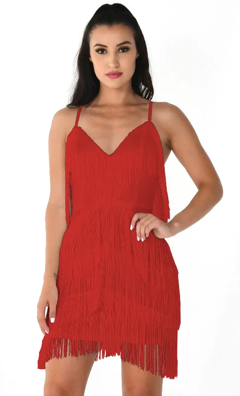 I'm Feeling Something Red Sleeveless Spaghetti Strap Fringe Tassel V Neck Bodycon Mini Dress Glamorous mini dresses I'm Feeling Something Red Sleeveless Spaghetti Strap Fringe Tassel V Neck Bodycon Mini Dress Glamorous mini dresses