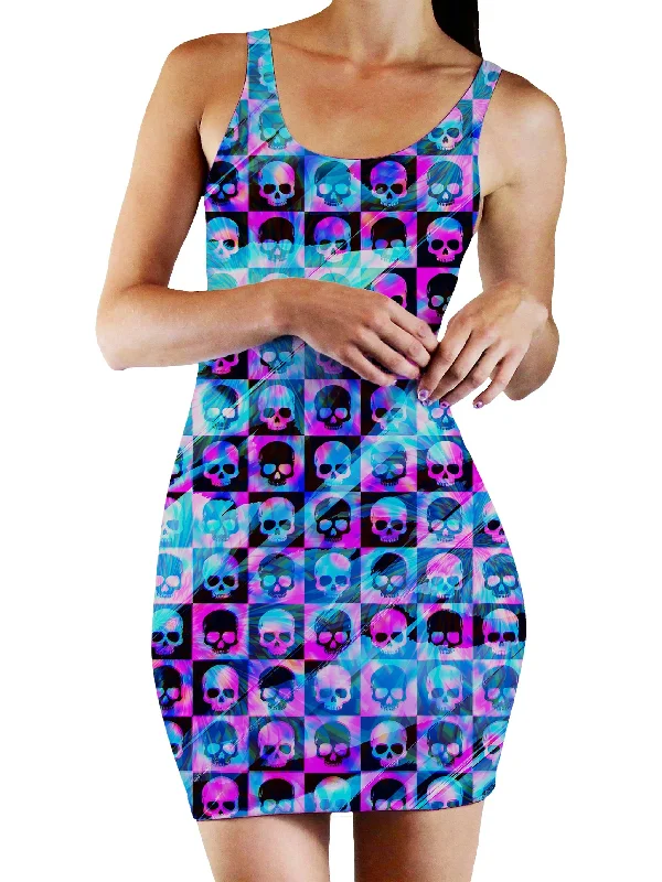 Skull Fam Blue Bodycon Mini Dress Cute floral print mini dresses
