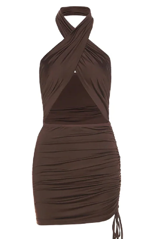Sleeveless Cross Twist Halter Neck Keyhole Cut Out Open Back Ruched Drawstring Bodycon Mini Dress Tiered mini dresses Sleeveless Cross Twist Halter Neck Keyhole Cut Out Open Back Ruched Drawstring Bodycon Mini Dress Tiered mini dresses