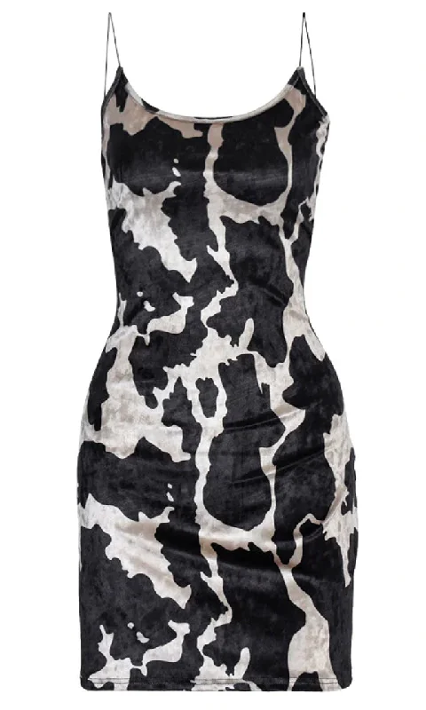 You're Mine Forever Black Animal Pattern Sleeveless Spaghetti Strap Scoop Neck Casual Bodycon Mini Dress Sleeveless mini dresses