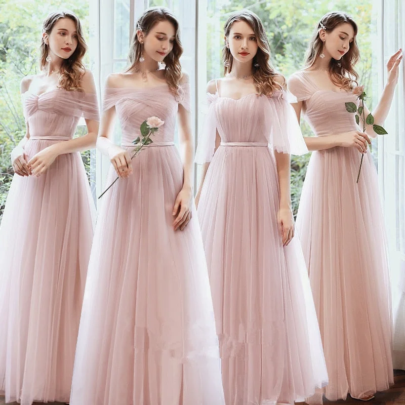 Long Mismatched Elegant Bridesmaid Dresses Off-shoulder Bridal Gown
