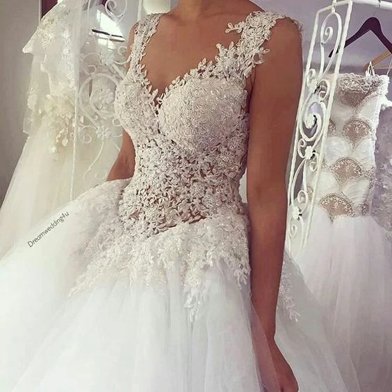 off white wedding dress ball gown boho lace appliqué beaded princess elegant bridal dresses casemento Elegant A-line Gown