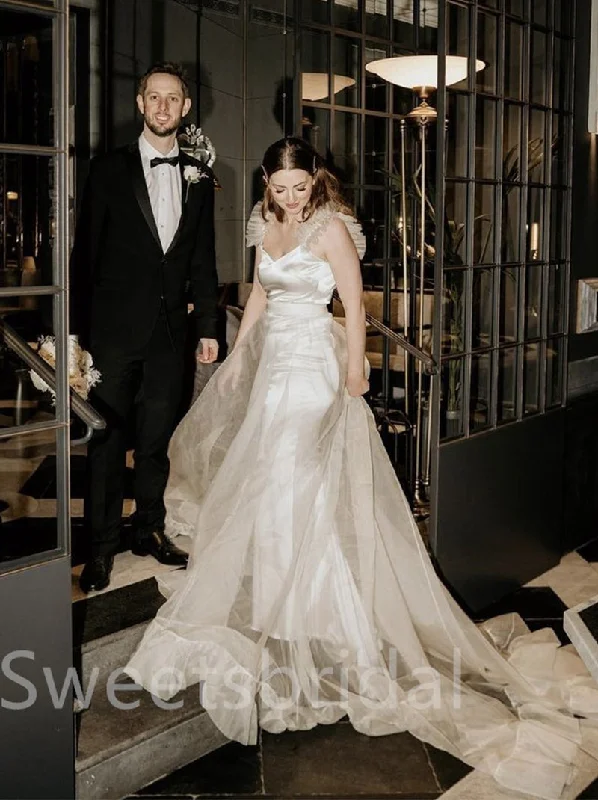 Simple V-neck Spaghetti straps A-line Wedding Dresses,DB0215 Sparkle Bridal Dress