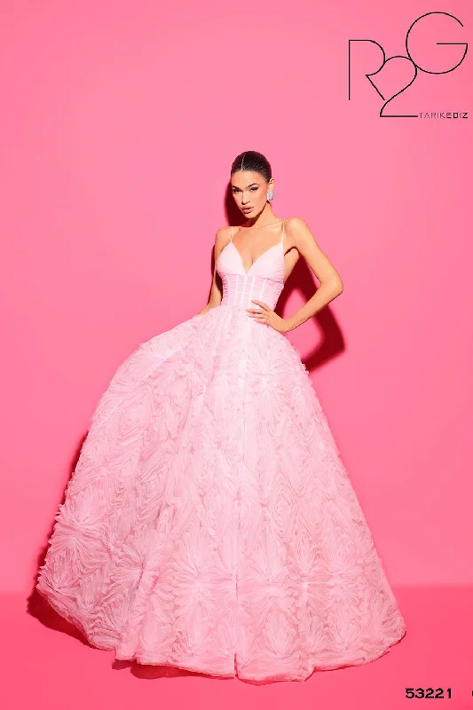 Tarik Ediz 53221 Glitter Tulle Fabric V-Neck Neckline Ball Gowns Long Dress Silk Bridal Dress