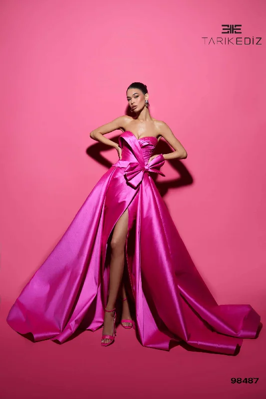 Tarik Ediz 98487 Taffeta Fabric Sweetheart Neckline A-Line Long Dress Open Back Dress Tarik Ediz 98487 Taffeta Fabric Sweetheart Neckline A-Line Long Dress Open Back Dress