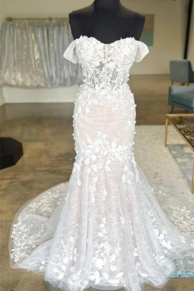 Trumpet Sweetheart Off-Shoulder Lace Appliques With Train Wedding Dress Classic Bridal Gown Trumpet Sweetheart Off-Shoulder Lace Appliques With Train Wedding Dress Classic Bridal Gown