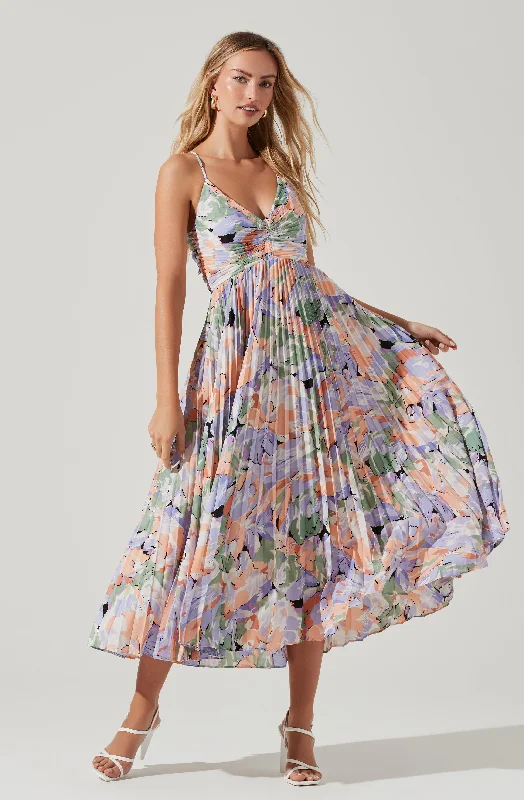 Blythe Floral Plisse Midi Dress Smocked midi dresses