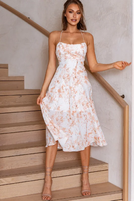 Linka Cami Strap Midi Dress Marble Print Orange Summer midi dresses
