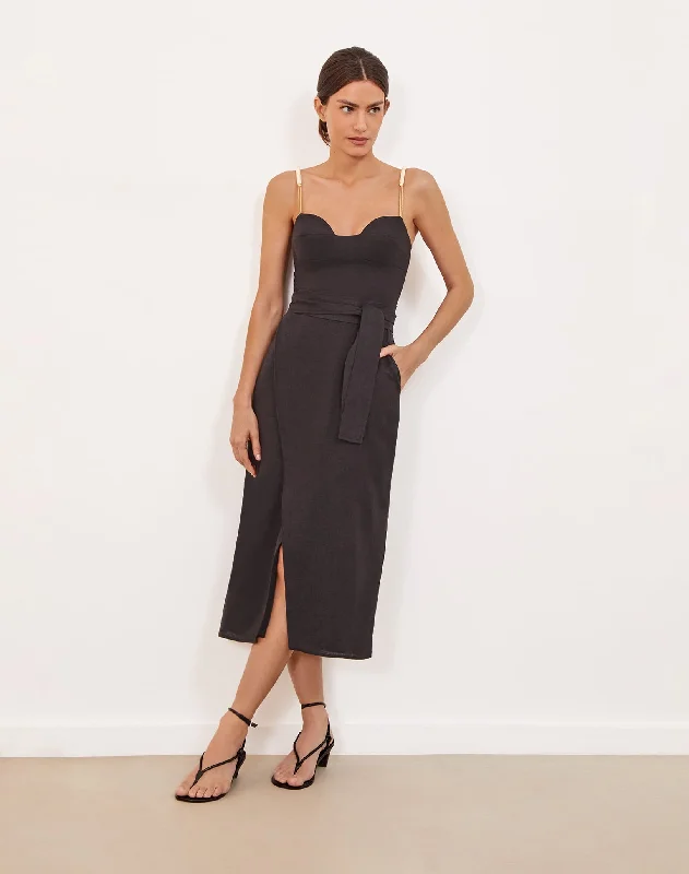 Nila Detail Midi Dress - Black Red carpet midi dresses
