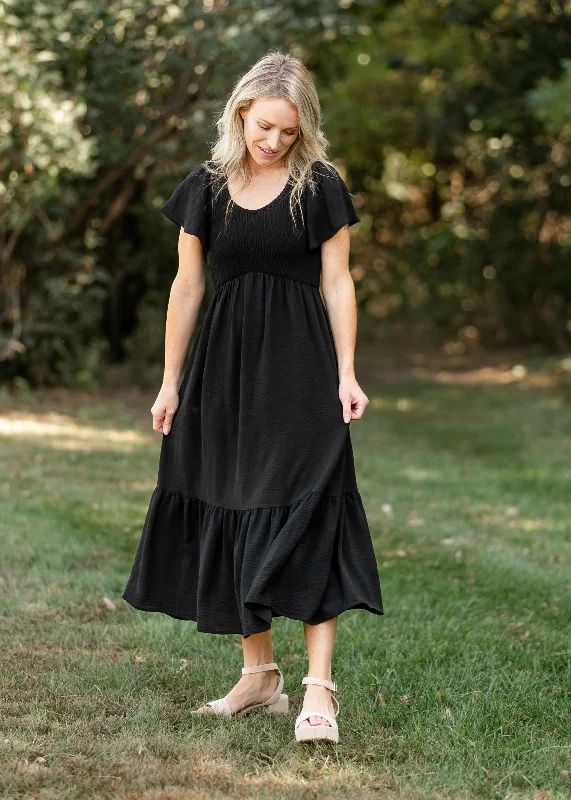 Smocked V-neck Flutter Sleeve Midi Dress Budget-friendly midi dresses