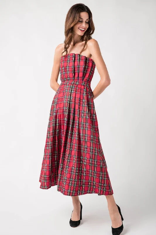 StyleU Plaid Strapless Midi Dress Formal midi dresses