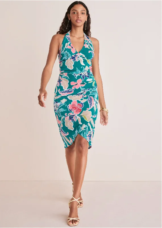 Halter Wrap Dress - Paradise Floral Lightweight midi dresses for hot weather