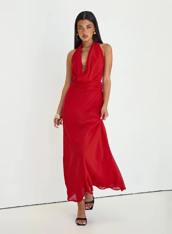 Alejandria Cowl Neck Maxi Dress Red High-end maxi dresses