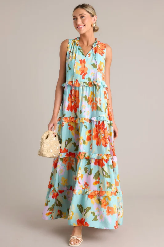 Blossom Breeze Sky Blue Multi Floral Maxi Dress Festival maxi dresses