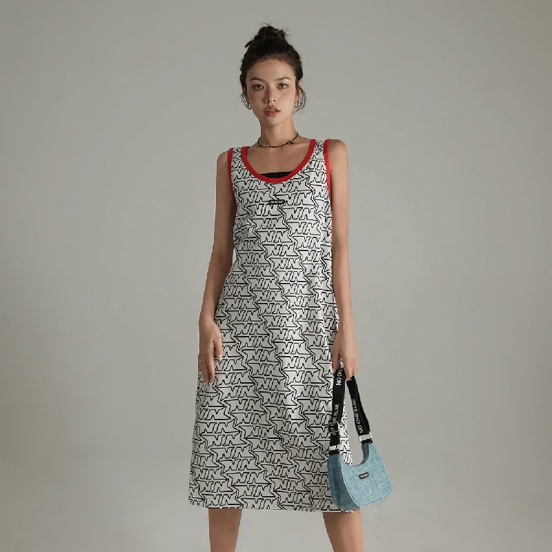 Sleeveless Logo Symbol Long Dress Off-shoulder maxi dresses