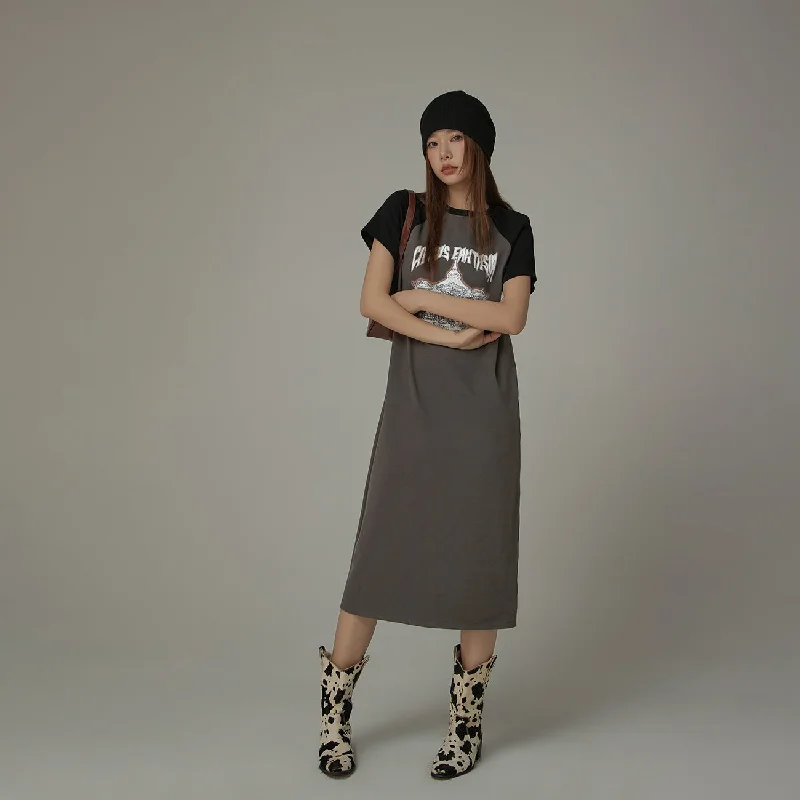 Color Matching Raglan Long Dress Boohoo maxi dresses