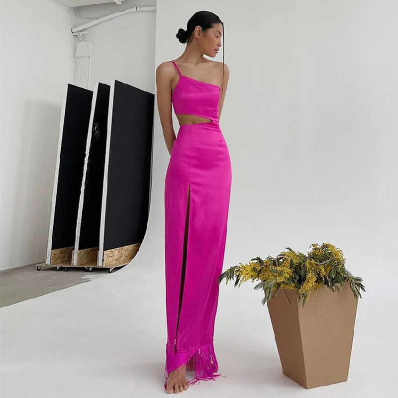 JuliaFashion-Elegant High Waist Tassel Cut Out Maxi Dress Wrap maxi dresses