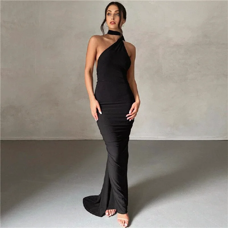 JuliaFashion-Elegant Sleeveless Halterneck Cutout Maxi Dress Best maxi dresses for petites JuliaFashion-Elegant Sleeveless Halterneck Cutout Maxi Dress Best maxi dresses for petites