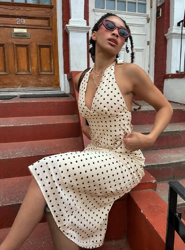 Kimbelle Halter Maxi Dress Cream / Polka Dot Winter maxi dresses