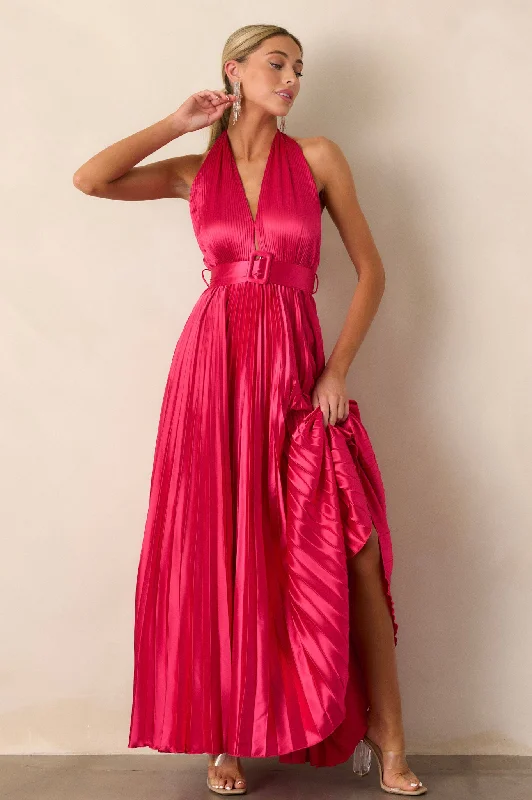Runaway Icon Magenta Pink Pleated Halter Maxi Dress Vacation maxi dresses